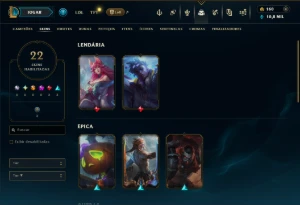Unranked com 60 Champs e 22 Skins - League of Legends LOL