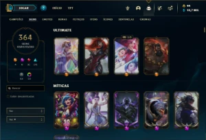 Conta prata 4 com TODOS os champs e 364 Skins + 4 Prestigios - League of Legends LOL