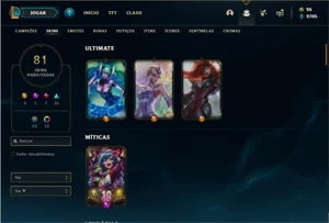 Conta ouro 3 com 120 Champs e 81 Skins ( 3 Ultimates ) - League of Legends LOL