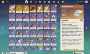 Genshin AR 58 com vários personagens e armas T5+gemas+livros - Genshin Impact