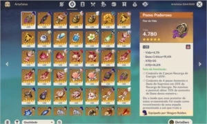 Genshin AR 58 com vários personagens e armas T5+gemas+livros - Genshin Impact