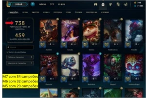 Conta LOL - level 516, 589 skins, 738 pontos maestrias etc - League of Legends