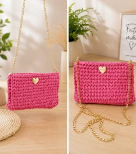 Bolsa cloud de croche Rosa - Artesanato e Personalizados