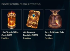 10 CÁPSULAS VELHO OESTE + 1 SACO DE BRINDE + 40 P. PRESTIGIO - League of Legends LOL
