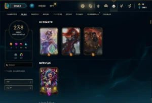 Conta prata 2 com TODOS os champs e 238 Skins + 7 Vitoriosas - League of Legends LOL