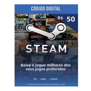 Cartão de Saldo - Steam Brasil - 50 reais - Envio Imediato