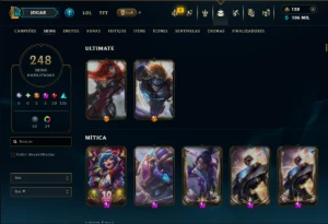 Ouro 1 com TODOS os Champs e 247 Skins +3 Prestigios - League of Legends LOL