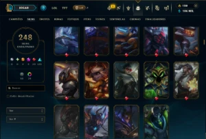 Ouro 1 com TODOS os Champs e 247 Skins +3 Prestigios - League of Legends LOL