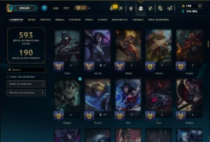 Ouro 1 com TODOS os Champs e 247 Skins +3 Prestigios - League of Legends LOL