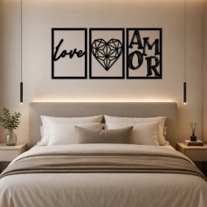 Kit 3 Quadros Love Amor em MDF Preto 42 x 29 cm - Artesanato e Personalizados
