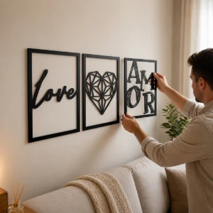 Kit 3 Quadros Love Amor em MDF Preto 42 x 29 cm - Artesanato e Personalizados