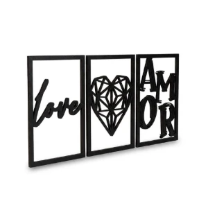Kit 3 Quadros Love Amor em MDF Preto 42 x 29 cm - Artesanato e Personalizados