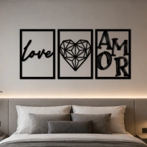 Kit 3 Quadros Love Amor em MDF Preto 42 x 29 cm - Artesanato e Personalizados