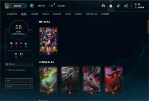 Conta Unranked com 75 Champs e 58 Skins - League of Legends LOL