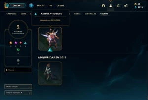 Conta Unranked com 145 Champs e 80 Skins + 4 Vitoriosas - League of Legends LOL