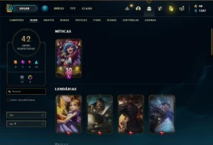 Conta ouro 1 com 70 Champs e 42 Skins - League of Legends LOL