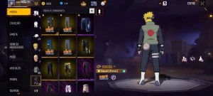 Conta de free fire prime 3 com conjunto de Naruto