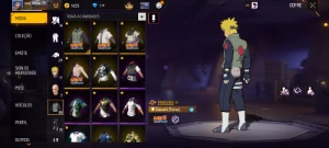 Conta de free fire prime 3 com conjunto de Naruto