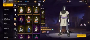 Conta de free fire prime 3 com conjunto de Naruto