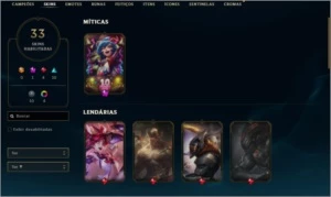 Conta league of legends 33 skins 4 lendárias 2 vitoriosas LOL