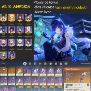 Yelan + Assinatura (Aqua Simulacra) e 3 armas 5* - Genshin Impact