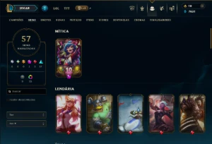 Platina 4 com 100 Champs e 57 Skins +10 Vitoriosas - League of Legends LOL