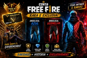 Conta com primeiro passe e Angelical azul e vermelho - Free Fire