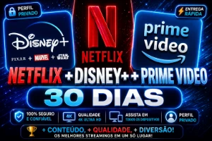 Netflix 4K Privada + Disney Plus + Prime Video - Assinaturas e Premium