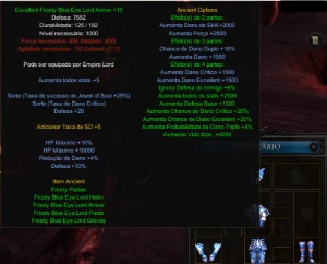 Megamu - Blue Eye Set + Bota Skt +15 Fo - Dark Lord (Dl) - MU Online