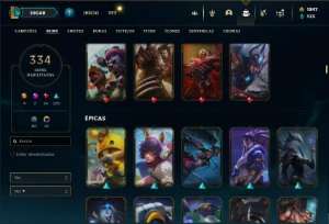 Conta Unranked com TODOS os champs e 334 Skins ( MAIN SUP ) - League of Legends LOL