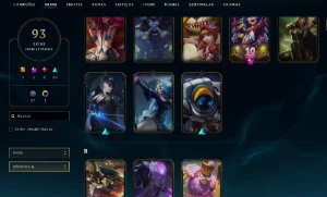 Unranked com TODOS os Champs e 93 Skins + 1000 RP - League of Legends LOL