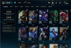 Conta ouro 2 com TODOS os champs e 162 Skins + 1 Prestigio - League of Legends LOL
