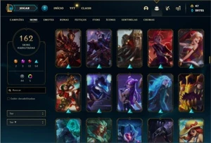 Conta ouro 2 com TODOS os champs e 162 Skins + 1 Prestigio - League of Legends LOL