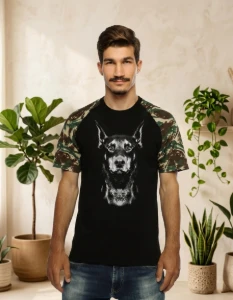Camiseta Raglan Doberman - Artesanato e Personalizados