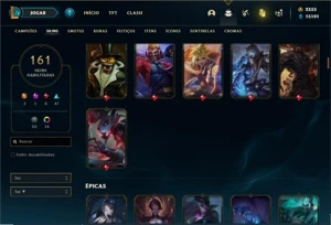 Conta ouro 1 com 150 Champs e 161 Skins + 2333 RP - League of Legends LOL