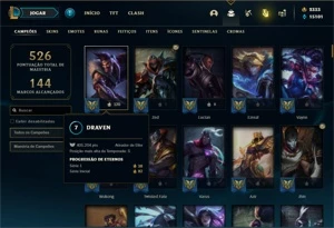 Conta ouro 1 com 150 Champs e 161 Skins + 2333 RP - League of Legends LOL