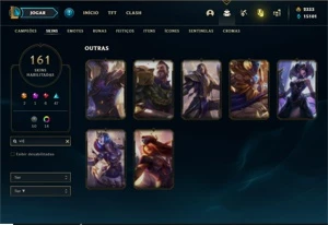 Conta ouro 1 com 150 Champs e 161 Skins + 2333 RP - League of Legends LOL