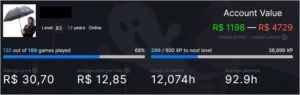 Steam 182 jogos LVL 83