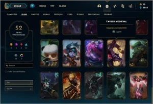 Conta platina 4 com 52 skins e 97 champs - League of Legends LOL