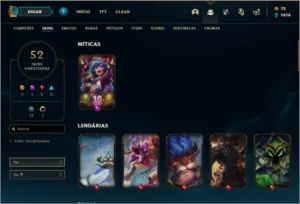 Conta platina 4 com 52 skins e 97 champs - League of Legends LOL
