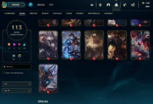 ACC LOL UNRANKED, level 267 com 113 skins para a venda! - League of Legends