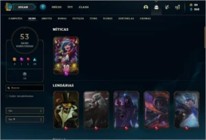 73 Campeões + 53 skins + 36 emotes - League of Legends LOL
