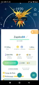 Zapdos shiny com registro - Pokemon GO