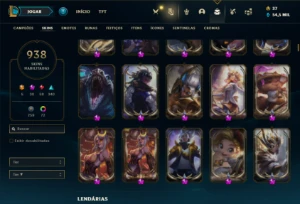 Conta Unranked com TODOS os champs e 938 Skin + 22 Prestigio - League of Legends LOL
