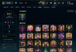 Conta Unranked com TODOS os champs e 938 Skin + 22 Prestigio - League of Legends LOL