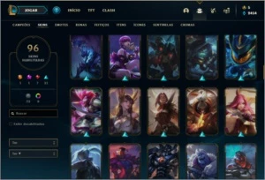 Conta platina 1 com 65% de Win rate, 94 champs e 96 skins - League of Legends LOL