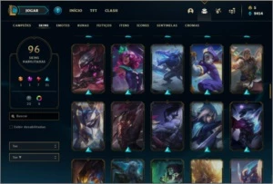 Conta platina 1 com 65% de Win rate, 94 champs e 96 skins - League of Legends LOL