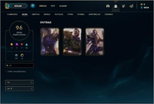 Conta platina 1 com 65% de Win rate, 94 champs e 96 skins - League of Legends LOL