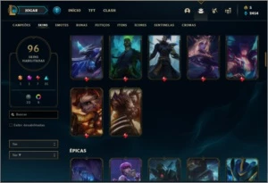 Conta platina 1 com 65% de Win rate, 94 champs e 96 skins - League of Legends LOL