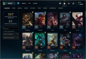 Conta platina 1 com 65% de Win rate, 94 champs e 96 skins - League of Legends LOL